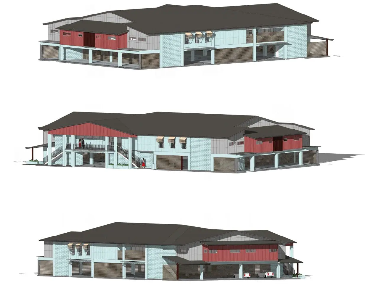 Modern architectural design, three angles