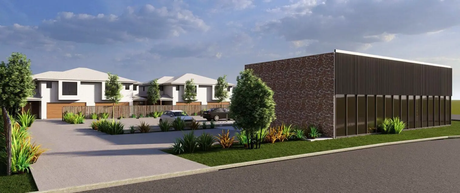Modern residential development with landscaped gardens
