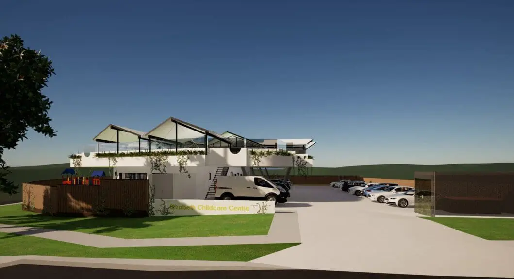 Contemporary architecture in sunny setting