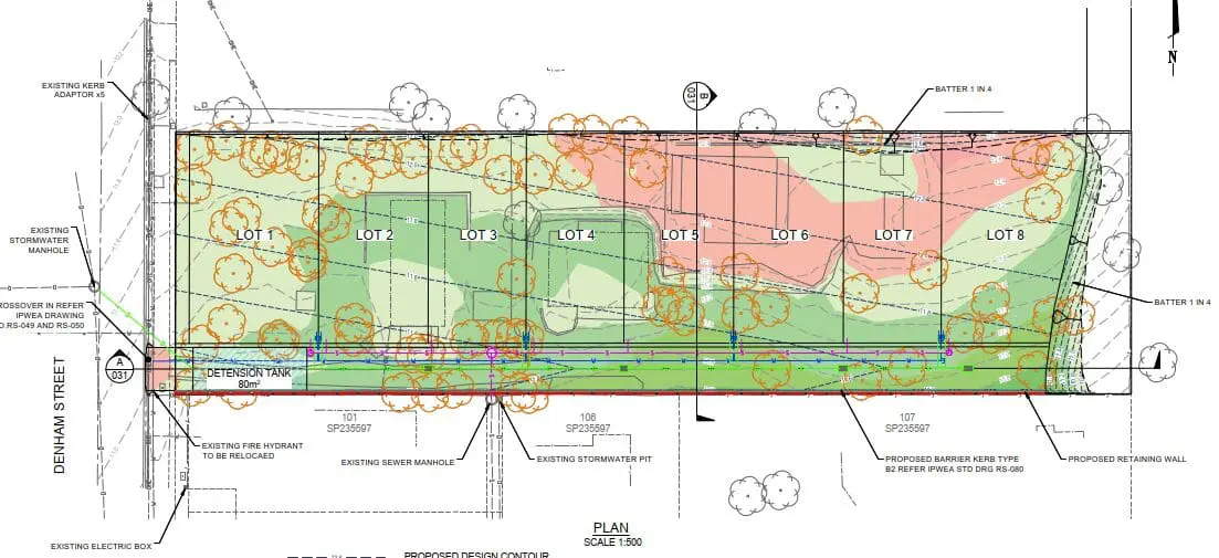 Landscape design plan with lot divisions